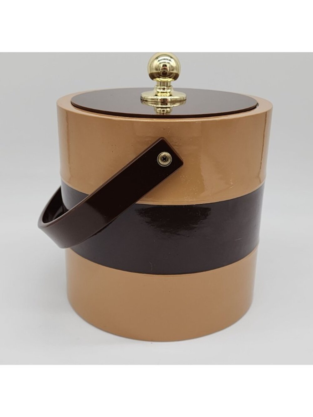 MCM Ice Bucket Brown Tan Stripe Acrylic and Plastic by Morgan Designs - Picture 6 of 9
